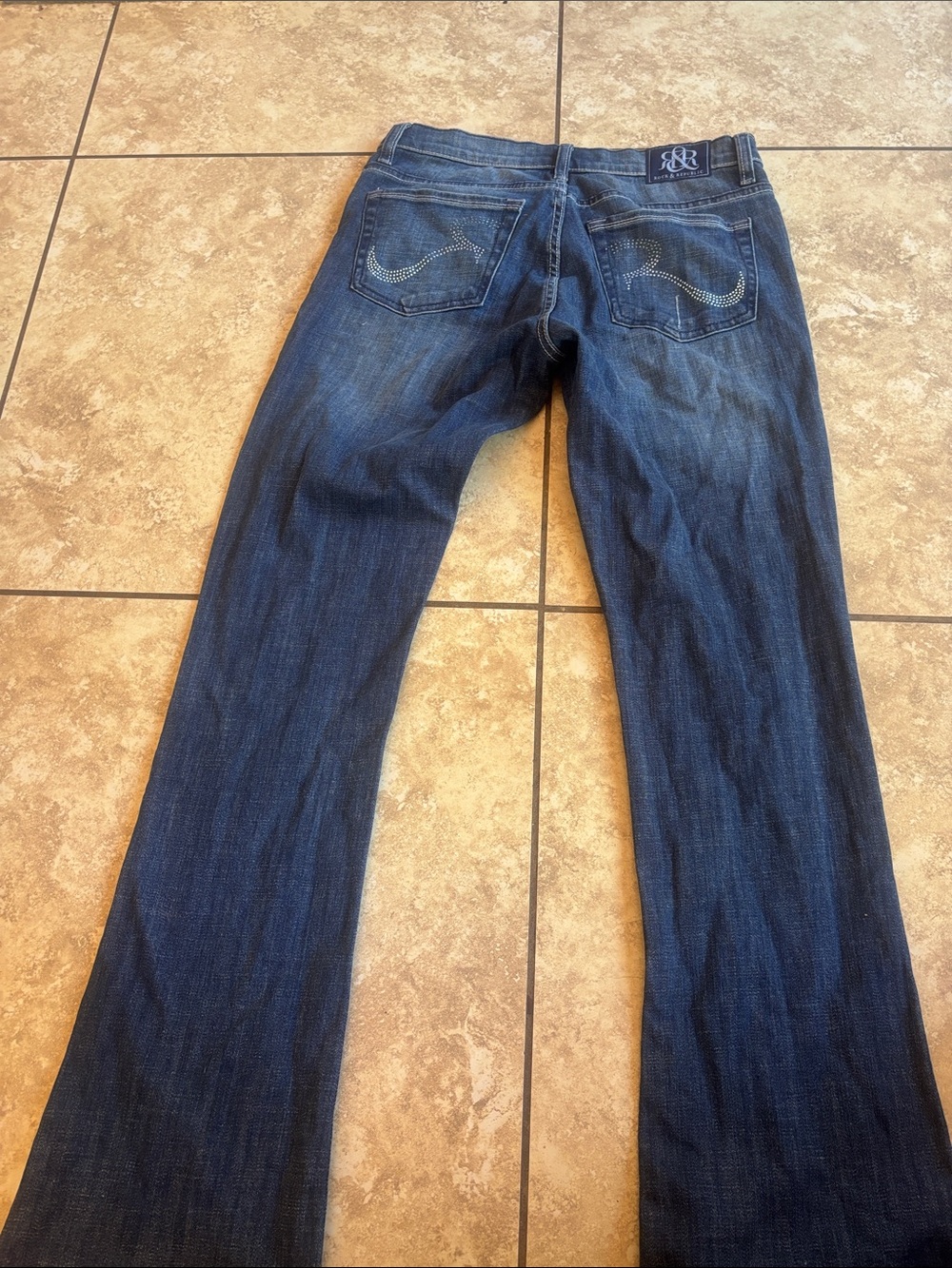 Rock & Republic Super Low Waisted Dark Blue Flare Jeans